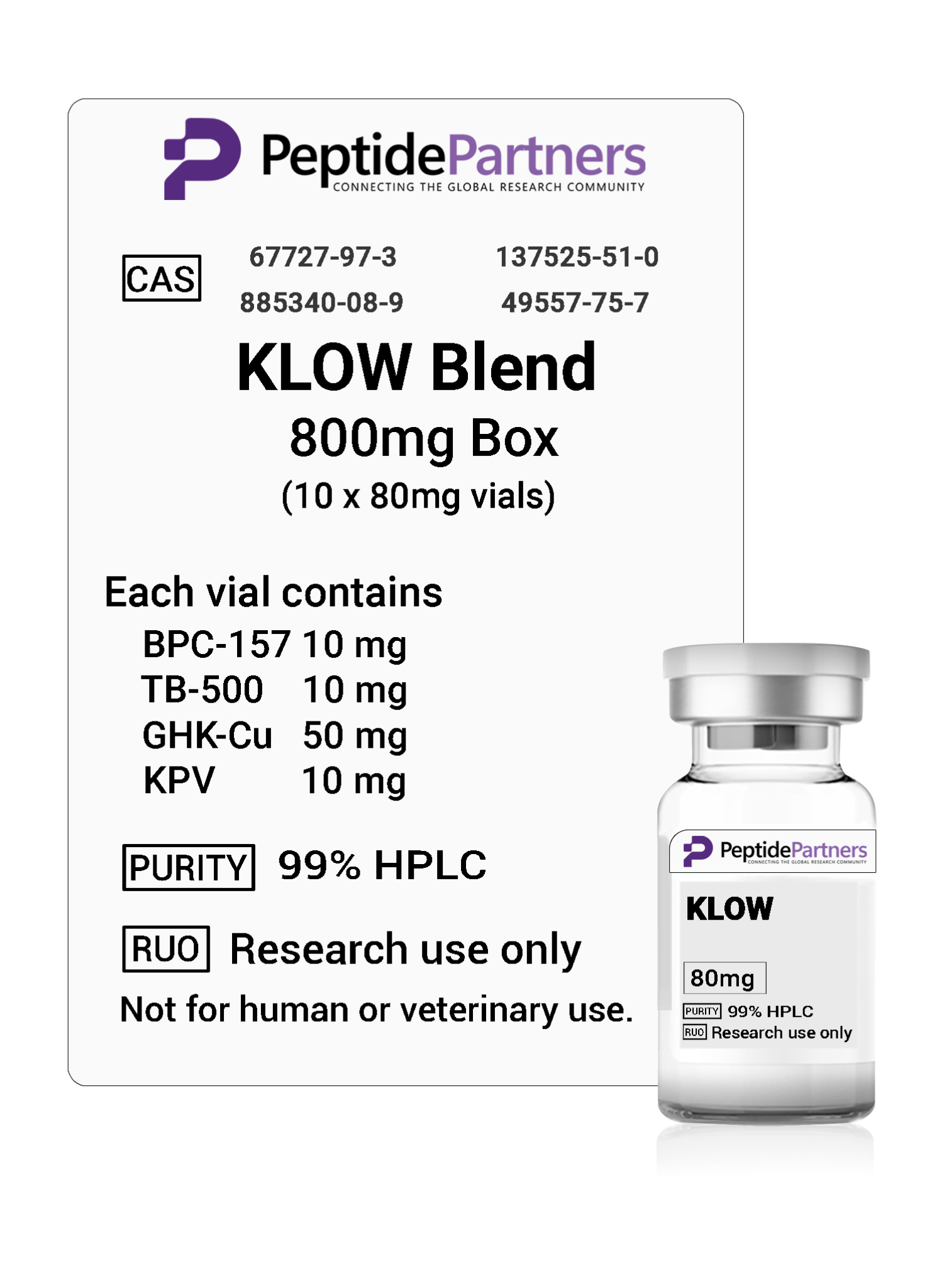 KLOW Blend: BPC-157/TB-500/GHK-Cu/KPV (10 x 80mg vials)